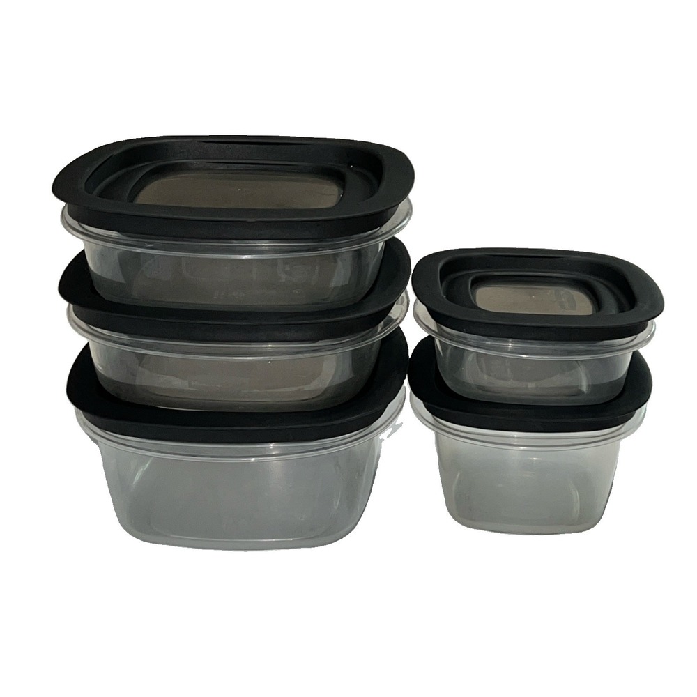 Rubbermaid Premier Food Storage Containers Set 5 Pc FG7H74 H75 H76 H77 Black Lid